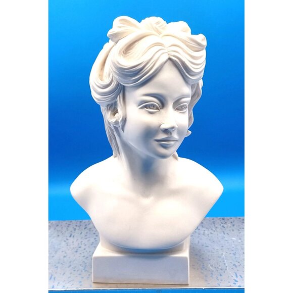 White Bust Elegant Woman Grecian Maiden Intricate Hairstyle Cast Marble Statue - Picture 7 of 9